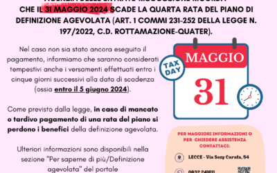 Piano di definizione agevolata: il 31 Maggio scade la 4 rata